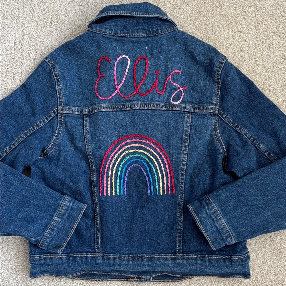 Girls denim jean jacket with Ellis monogram, size 8